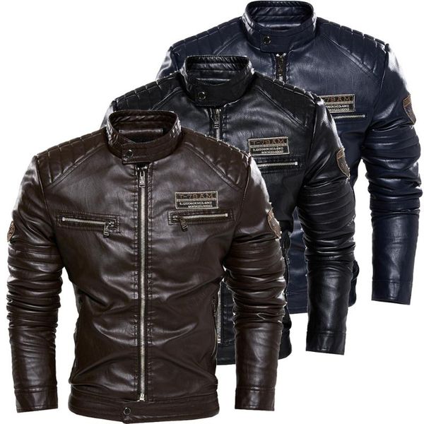 

men's jackets jacket 2021 pu coat motorcycle clothes british fashion plush youth leather men, Black;brown