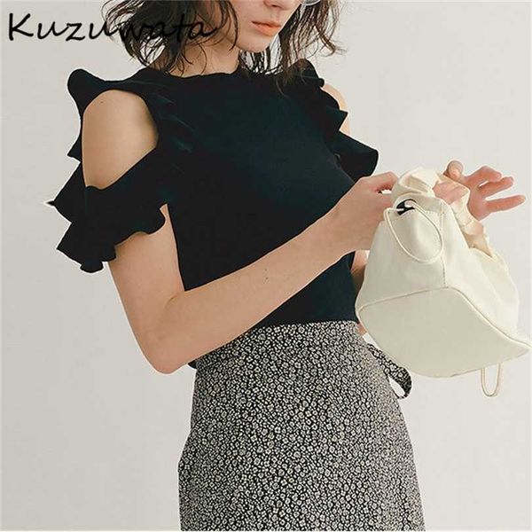 

neploe o neck shoulder strapless pullover knit sweater women long sleeve pull femme spring summer solid sueter 211018, White;black