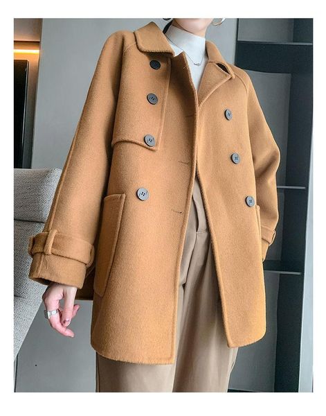 

women's wool & blends fashion autumn winter overcoat high end merino ladies warm long sleeve thick 2021 women jacket coats, Black