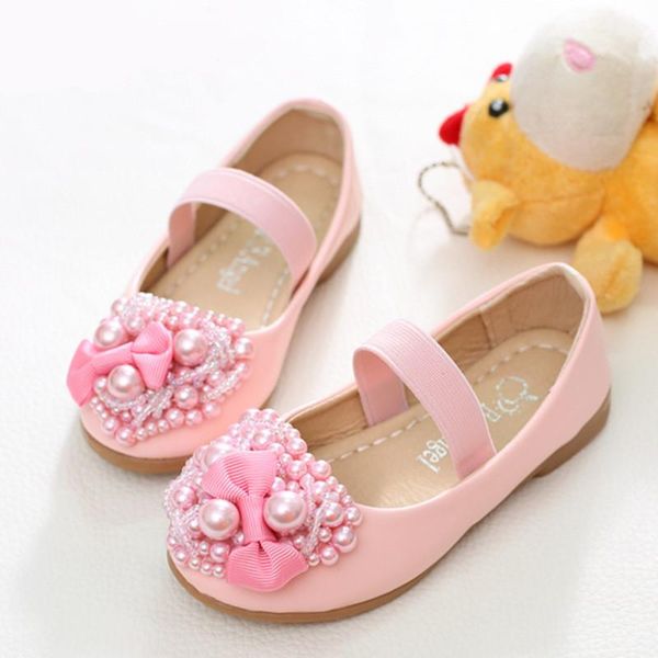 

elegant girl shoes princess party dance shoe fashion beaded bow child flat for kid student show leather 2 3 to 12 year, Black;grey