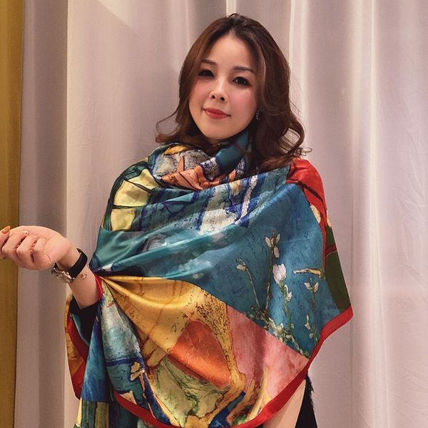 

scarves 2021 women silk winter scarf luxury design print lady beach shawl fashion smooth foulard female hijab, Blue;gray