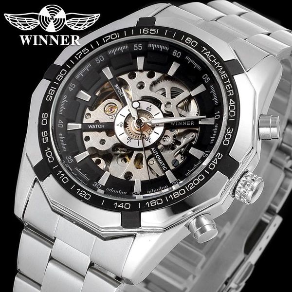 

wristwatches winner men's watch wristwatch automatic fashion dress silver with stainless steel band smart hand wind bracelet pagani des, Slivery;brown