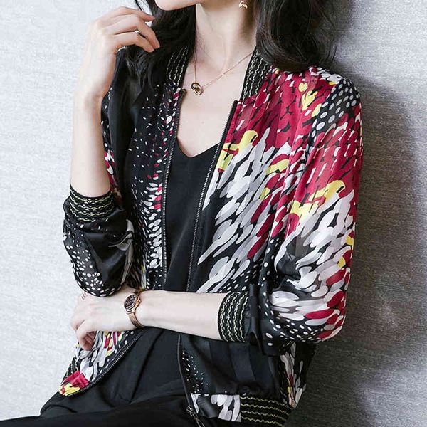 

long sleeve zipper cardigan women jacket print chiffon jacket women summer sun protection shirt woman jacket jackets women e737 210426, Black;brown