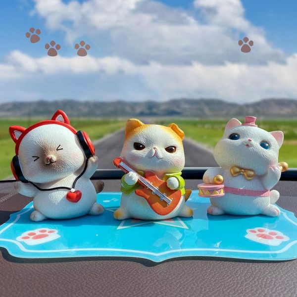 

interior decorations car cute band cat guitar singer accordion drummer listening music simulation animal craft gift ornament decoration