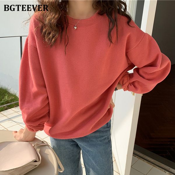 

knits autumn winter basic solid fleece sweatshirts for women casual o-neck long sleeve thicken female tracksuits kk69, White