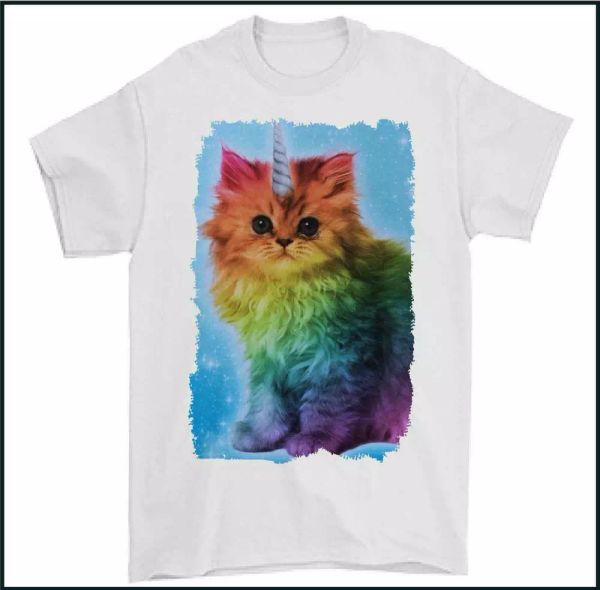 

unicorn cat t-shirt, lgbt, colors rainbow gay pride day kitten unisex, White;black