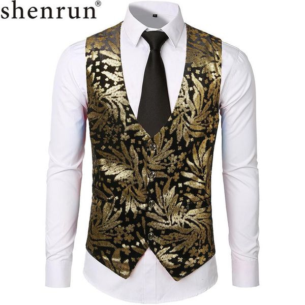 

men's vests shenrun men casual waistcoat velvet single breasted gold stamp floral fashion print stage show dress singer host costumes, Black;white
