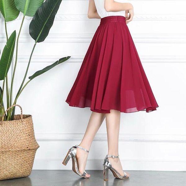 

summer women fashion elegant ruffle skirt,office lady basic chiffion skirts plus size m-7xl white black blue