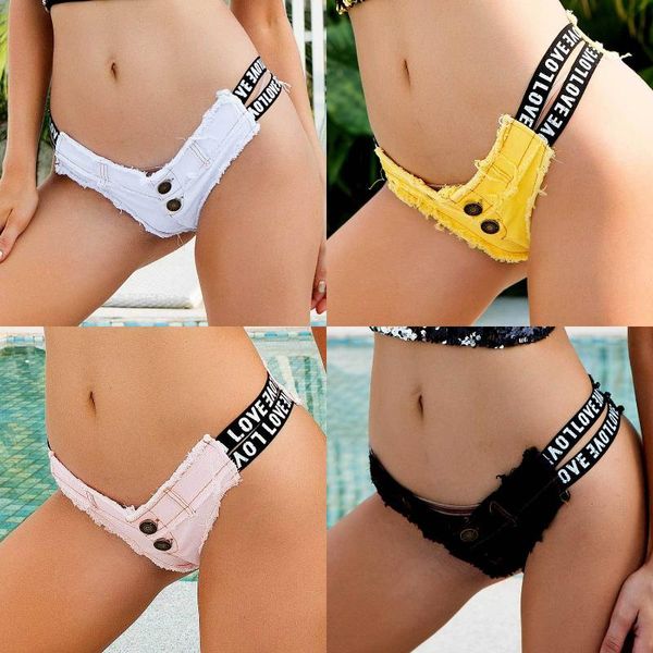 

women's jeans super tight 2021 disco night club denim micro mini shorts crotch thong detail for female string 629, Blue