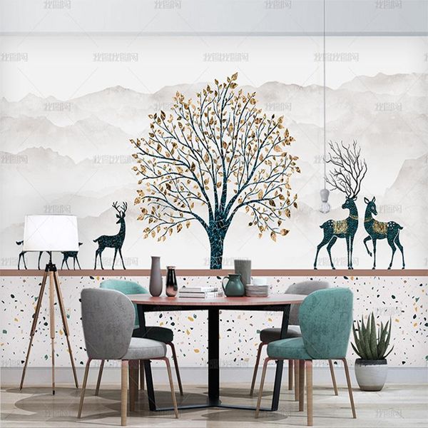 

wallpapers modern and simple marbling wallpaper mosaic tree milu deer living room sofa background wall