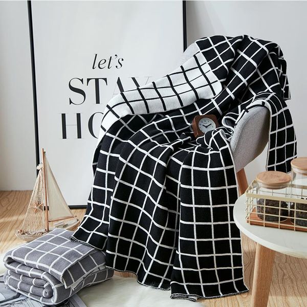 

blankets simple and modern geometric knitted blanket cotton double-sided black white sofa towel cover quilt bed