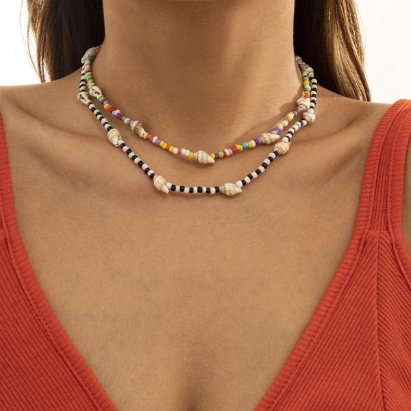 

chokers white/black rainbow beads necklaces korean small beaded conch shell choker necklace for women fashion collar clavicle, Golden;silver