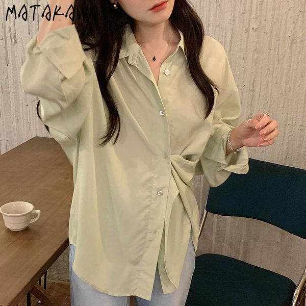 

women's blouses & shirts matakawa blouse korean gentle turn down collar oblique buckle two wear solid loose casual long sleeve thin blu, White