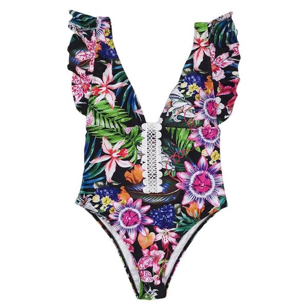 

two-piece suits a5kc women one-piece bikini swimsuit ruffles v-neck backless floral monokini
