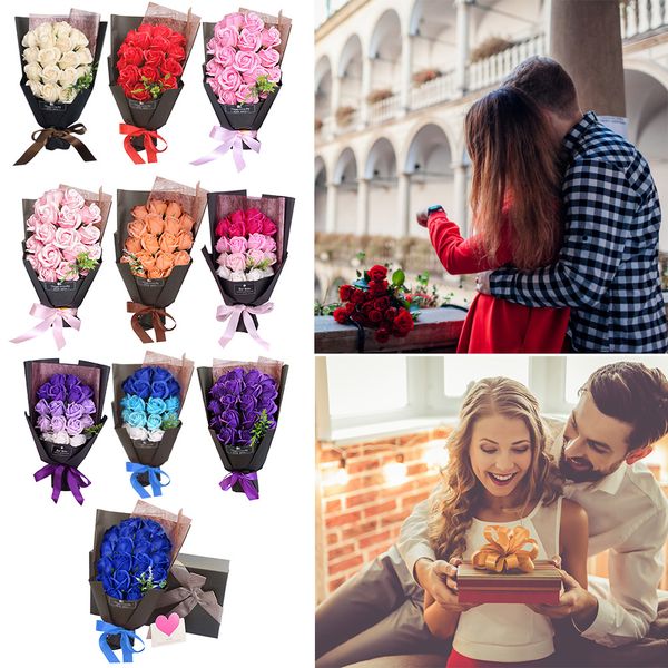

romantic 18pcs soap rose bundle bouquet festival box soap artificial flower bouquet rose bath petal box valentines day gifts#38