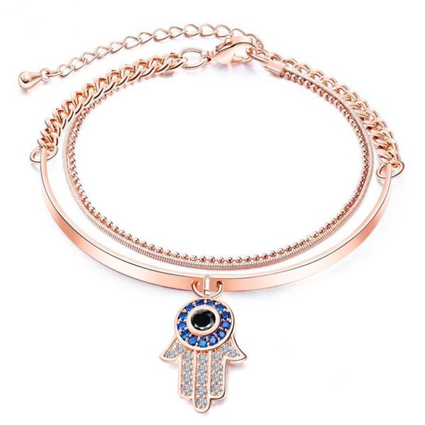 

fami personalized palm demon eye bracelet evil eye simple double copper plated 18k rose gold bracelet female eu us style, Black