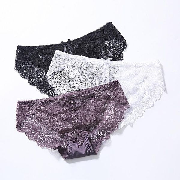 

women's panties 2021 high stretch full lace breathable lce silk briefs mid-waist comfortable and not tight ten colors, Black;pink