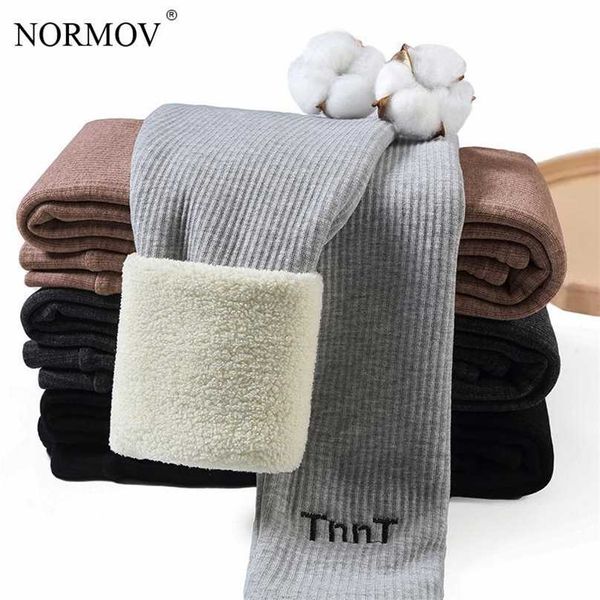 

normov winter warm leggings women thick high waist cashmere stretch striped for embroidery slim skinny pants 211215, Black