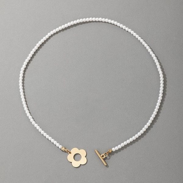 

chains flower pendant necklace pearl chain single layer vintage choker fashion jewelry gifts for men and women, Silver