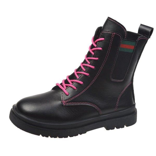 

boots women's 2021 autumn soft leather casual round toe thick-soled lace-up, Black