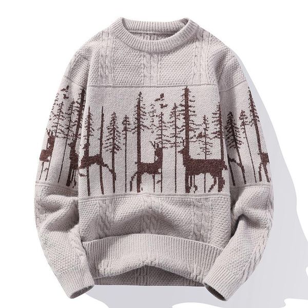 

men's sweaters 2022 autumn round neck pullover sweater youth fashion forest deer jacquard casual, White;black