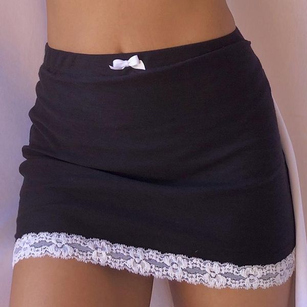 

lace patchwork women's skirt high waist skinny bows female skirts 2021 bandage black fashion casual ladies ldd20211222