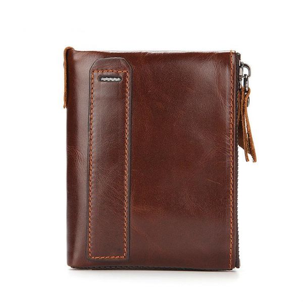 

wallets selling mens wallet leather short coin purse oil wax double zipper first layer, Red;black
