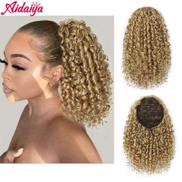 

synthetic wigs aidaiya hair kinky curly ponytail clip in tail drawstring ponytails, Black