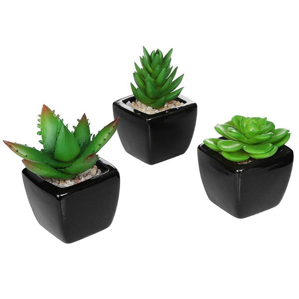 

decorative flowers & wreaths 3pcs square black ceramic artificial succulent planter mini faux potted plants