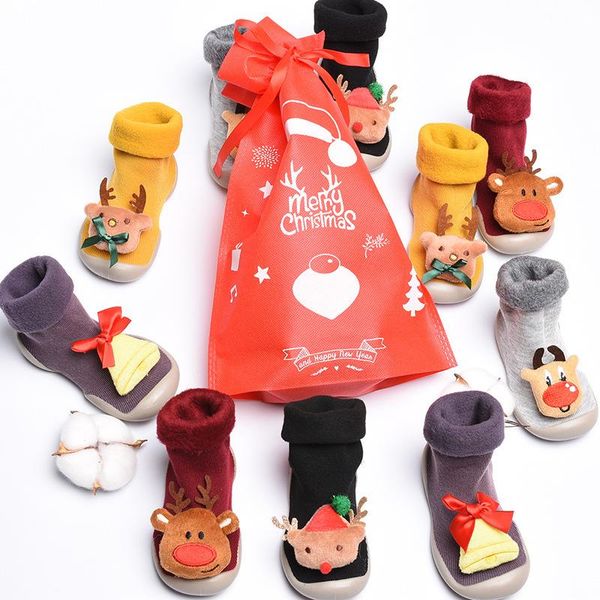 

first walkers christmas gift children's cartoon socks shoes baby toddler brushed and thick warm boy's girls fashion