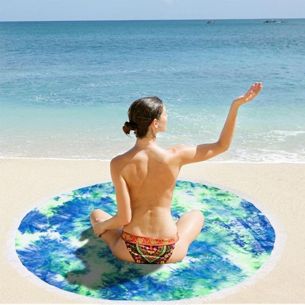 

yoga mats m89d round double-sided tie-dye tassel quick-drying beach towel bath sauna tapestry meditation mat soft lightweight