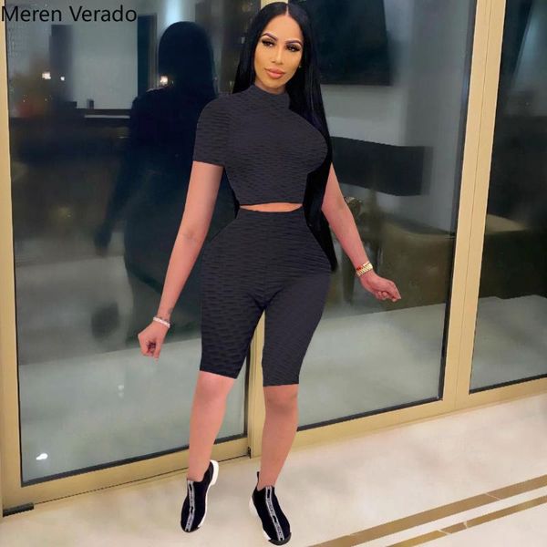 

women's tracksuits meren verado waffle yoga knee length legging set two piece tracksuit tee sportwear active sweatsuit outfits, Gray