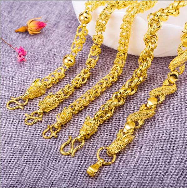 

link, chain factory sales delivery fast 5 styles men dragon head bracelet 24k real gold yellow solid plated male hand fastness, Black