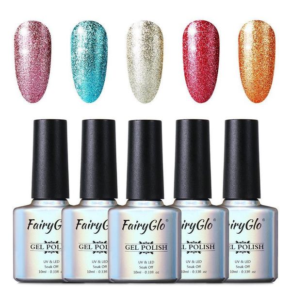 

nail gel fairyglo 5pcs platinum polish gift set uv led soak off bling glitter varnish lacquer art manicure 10ml, Red;pink