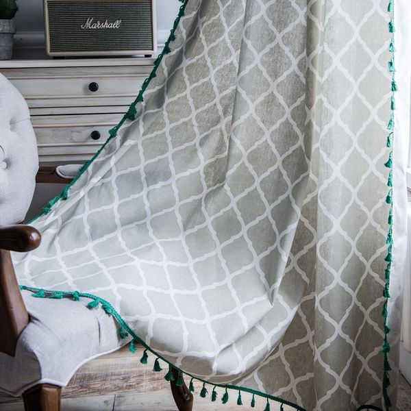 

curtain & drapes green european diamond curtains for living room bedroom kitchen bay window cotton linen tassel blackout tube luxury
