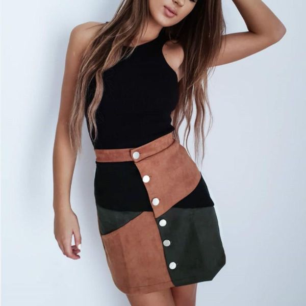 

skirts 2021 vintage button patchwork a-line women plaid skirt mini, Black