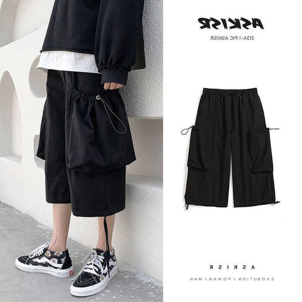 

men's pants cec tooling shorts fashion brand ins hip hop capris loose casual summer wide leg straight, Black