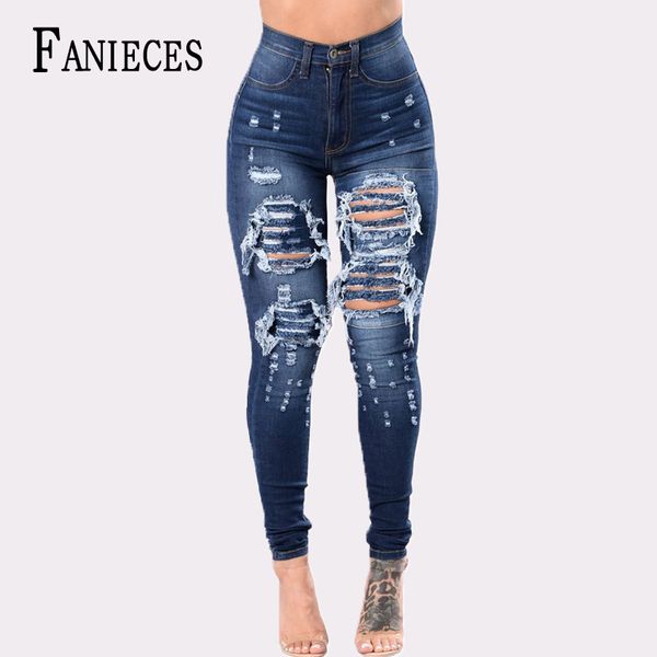 Leggings Blue Jeans Mulher Mulher Cintura Alta Push Up Skinny Rasgado Denim Pant Mulheres Sexy Femme Mulheres Calças Calças Streetwear 210520