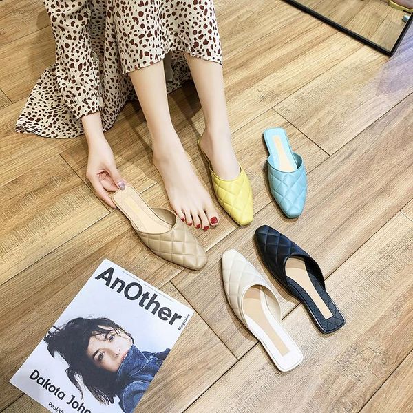 

slippers baotou half women's outer wear summer flat sandals fashion slipper bottoms womens women shoes, Black