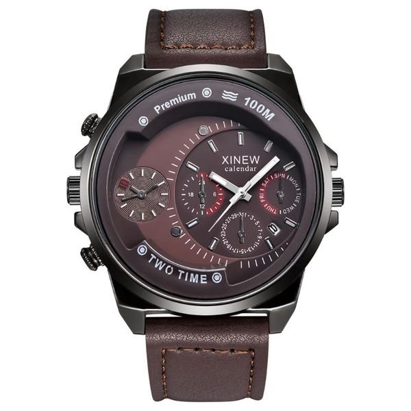 

wristwatches luxury men watches business dial men's watch stainless steel analog quartz wristwatch fashion leather strap relogio mascul, Slivery;brown