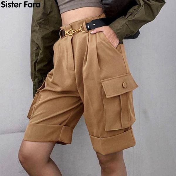 

women's shorts sister fara elegant multi-pocket fashion high waist button straight casual women loose summer, White;black