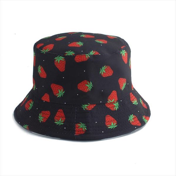 

panama bucket hat men women summer fishing cap reversible strawberry print bob hip hop gorros fisherman, Blue;gray