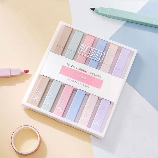

highlighters 6pcs/set soft tip highlighter light color kawaii marker pen diy fluorescent stationery student journal po k0a9, Black;red