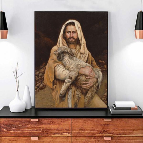 

paintings jesus christ god with lamb vintage poster minimalist art canvas print wall picture modern home room decoration