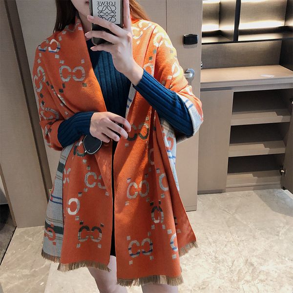 

new style temperament letter cashmere like scarf women's double-sided printing shawl thickened warm collar dual-purpose, Blue;gray
