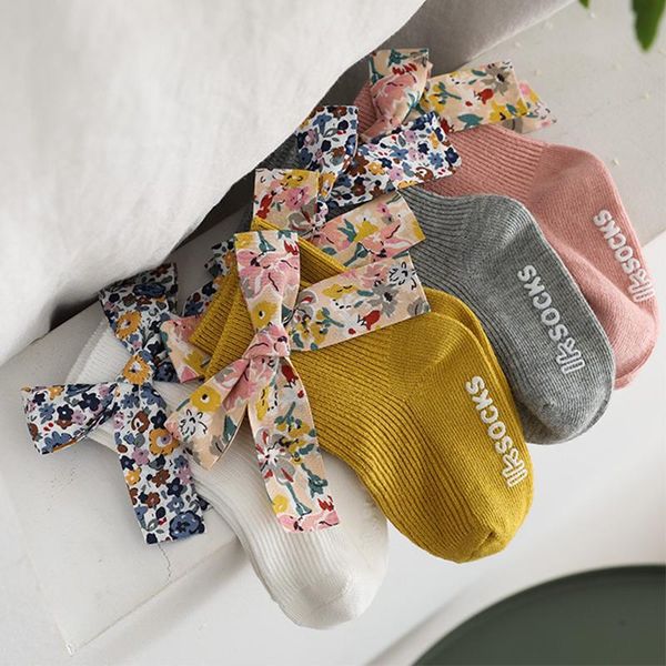 

socks cute bows baby flower printed kids girl short with rubber soles anti slip infant toddler floor, Pink;yellow