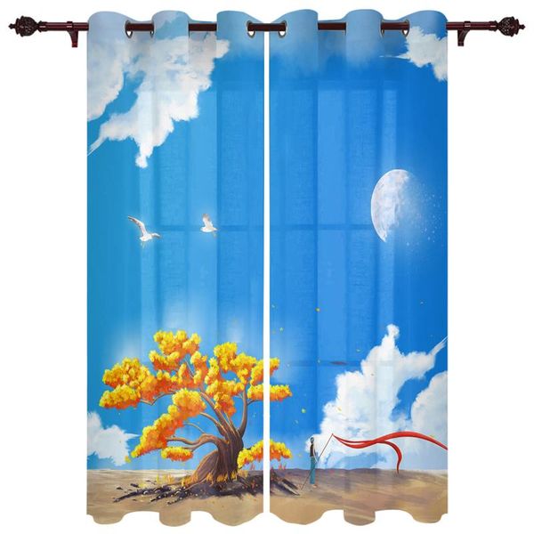 

translucent curtains autumn tree sky juvenile living room closet kitchen bedroom home decoration exquisite window curtain & drapes