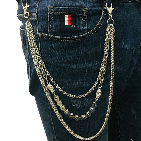 

ins rock hip hop men's pants chain punk street waist chain metal skull hip hop three pants chain, Silver