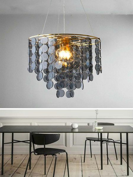 

pendant lamps postmodern luxury copper crystal chandeliers nordic interior decoration lighting restaurant bar office smoke gray hanging