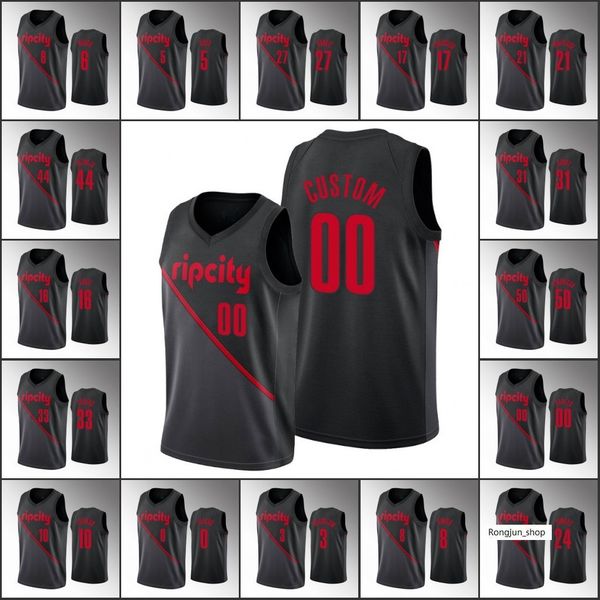 

75th anniversary diamond basketball jerseys 2021/22 printed men rodney hood hassan whiteside damian lillard c.j. mccollum black custom jerse, Black;red